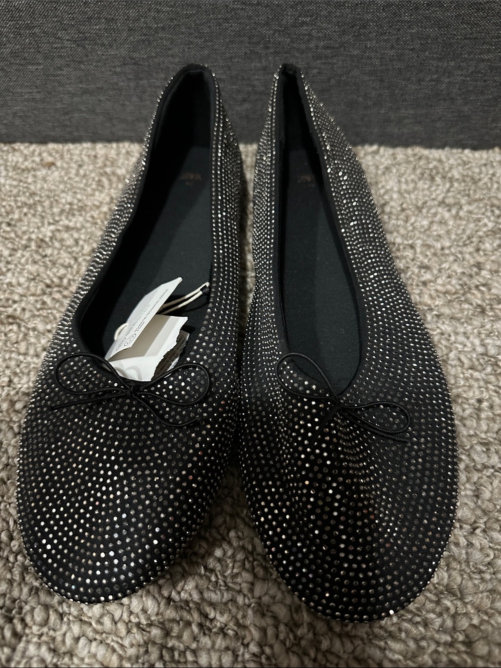 Zara Black Embellished Ballet Flats - Women's